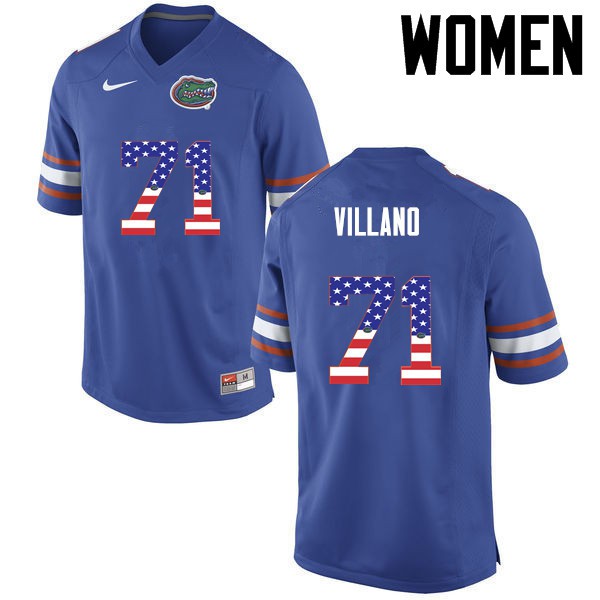 Florida Gators Women #71 Nick Villano College Football Jersey USA Flag Fashion Blue